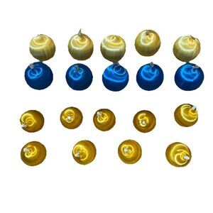 VINTAGE SET OF 19 Satin Thread Christmas Ornaments Balls Blue Yellow Unbreakable
